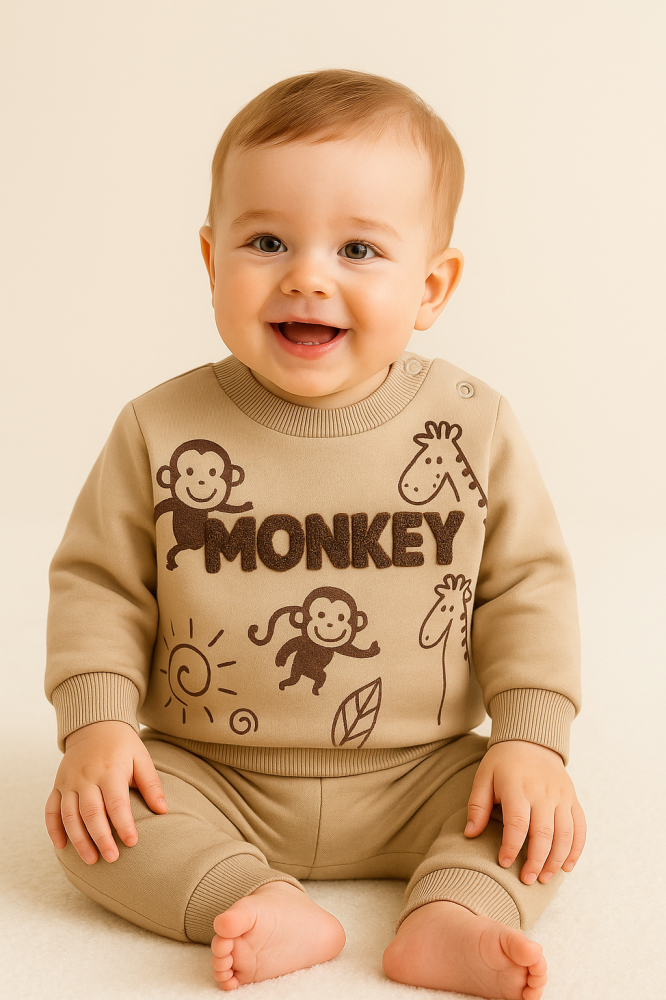 Set hanorac si pantaloni bebelusi din bumbac – Monkey [3]