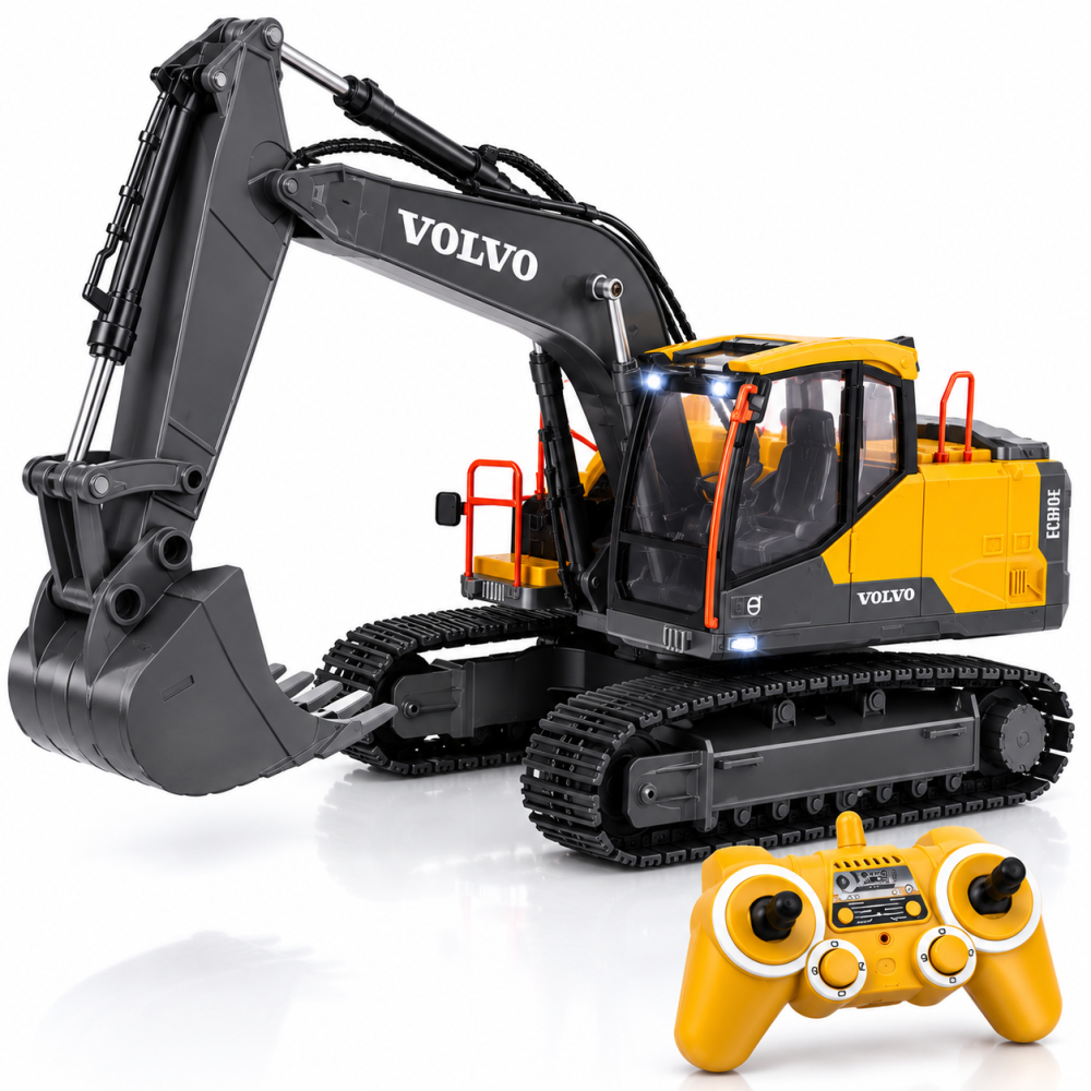 Excavator RC Volvo Double E E568-003 cu licenta, 1:16, telecomanda 2.4 GHz, rotire 660°, brat si cupa functionale, lumini si sunete, 6 ani+ [2]