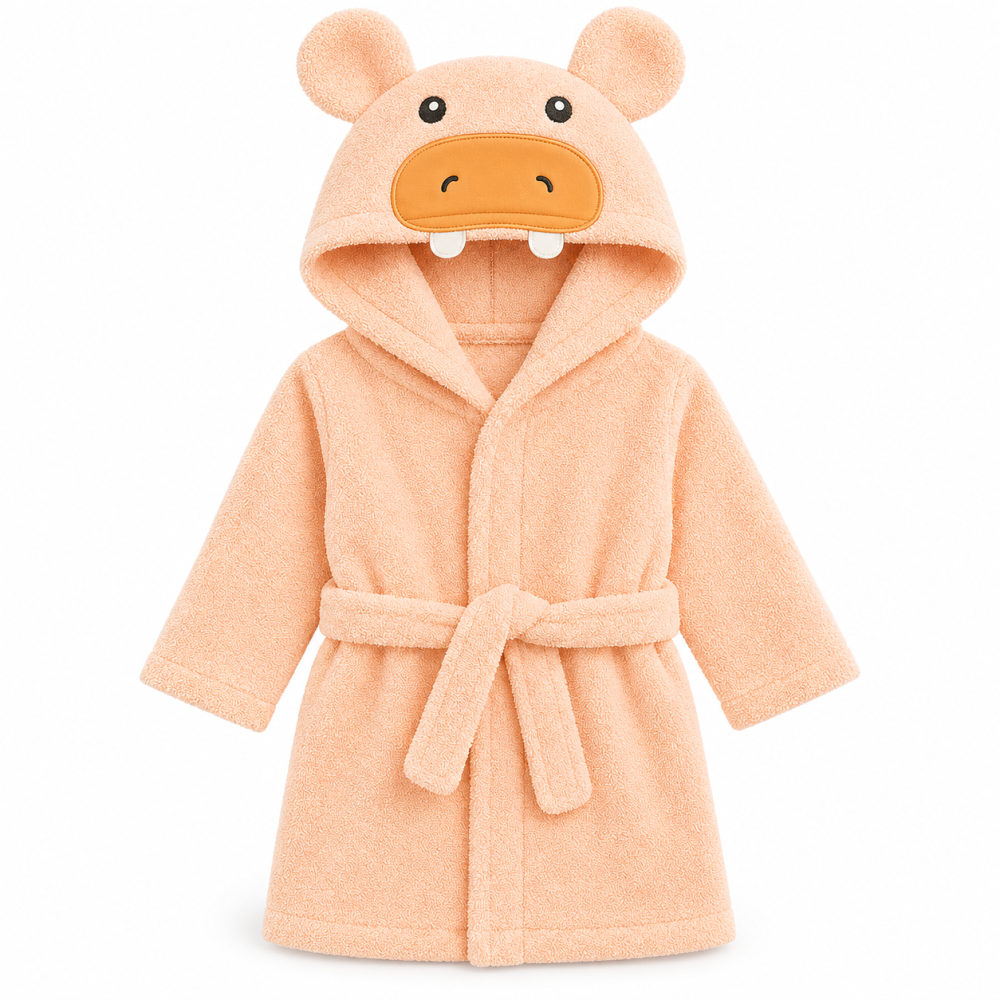 Halat copii Babydo 100% bumbac, gluga hipopotam, somon, absorbant [2]
