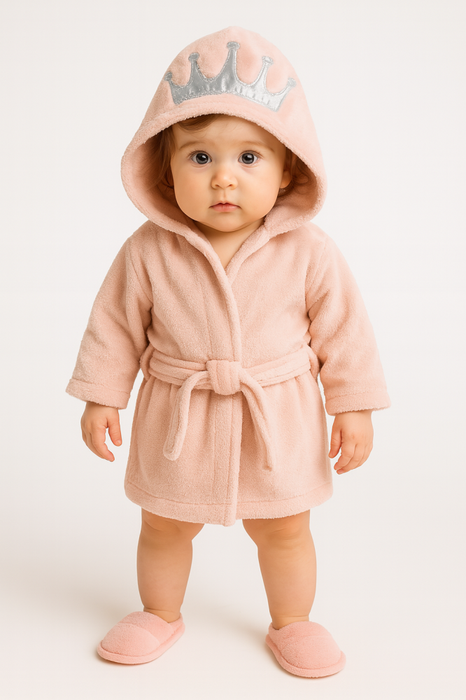 Set halat si papuci Bebekevi roz cu gluga coronita – 6-12 luni [1]