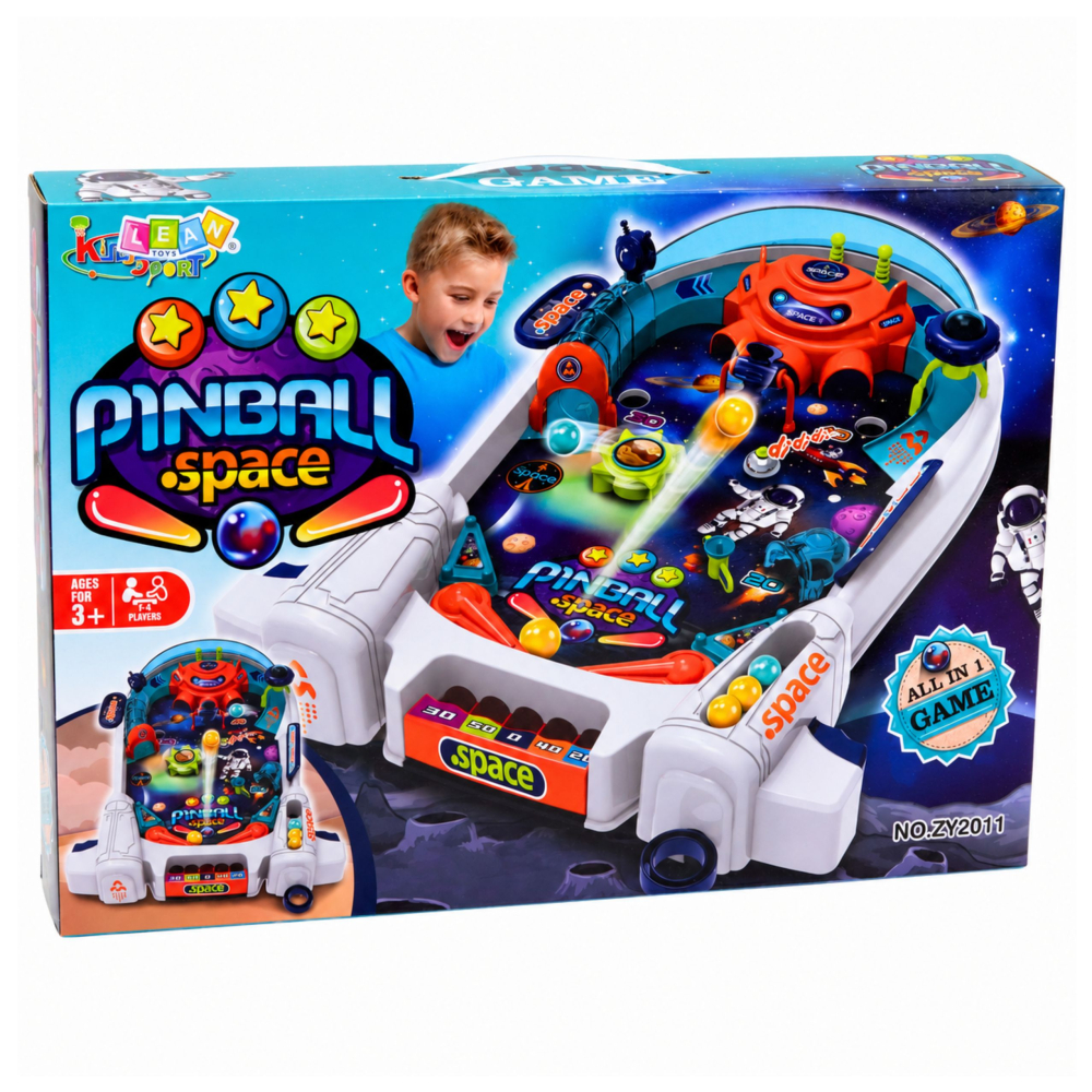 Joc Arcade Space Pinball LEAN Toys cu Obstacole Racheta si 8 Bile, Albastru, 3 ani+ [3]