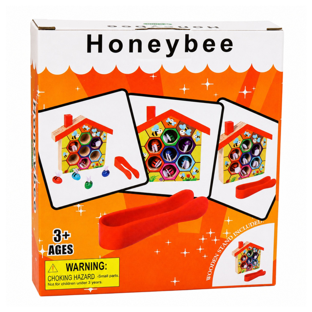 Joc educativ LEAN Toys stup de albine din lemn cu penseta, 7 piese 3 ani+ [6]