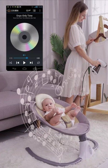 Leagăn Electric Bebeluși – Bluetooth, 4 Viteze, Albastru Gri, 0–18 Luni [7]