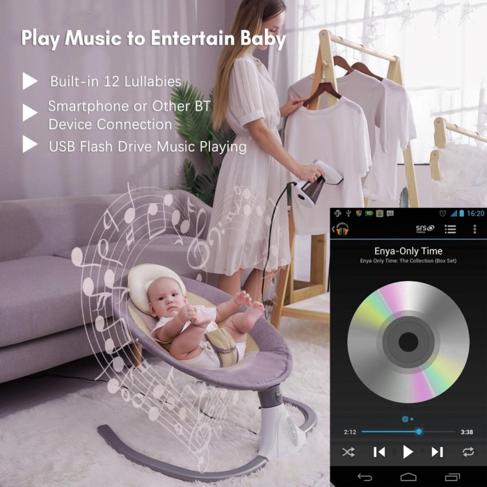 Leagăn Electric Bebeluși – Bluetooth, 4 Viteze, Albastru Gri, 0–18 Luni [11]