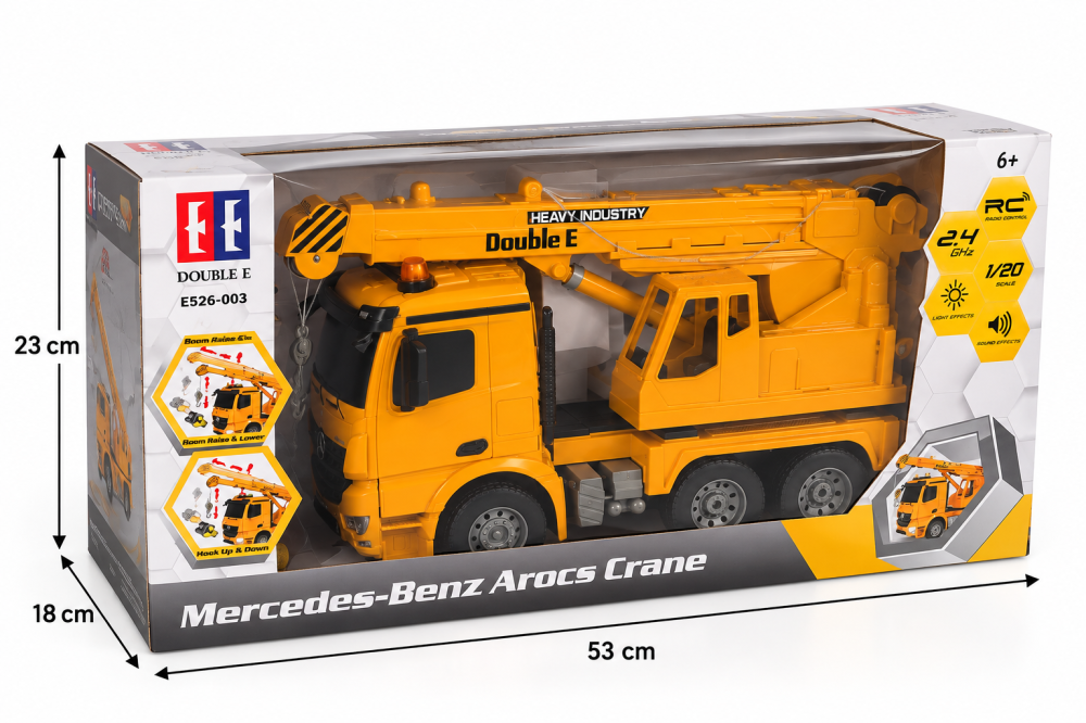 Camion cu macara RC Mercedes-Benz Arocs cu licenta, Double E E526-003, 1:20, 2.4 GHz, brat si carlig controlabile, lumini si sunete, 6 ani+ [8]
