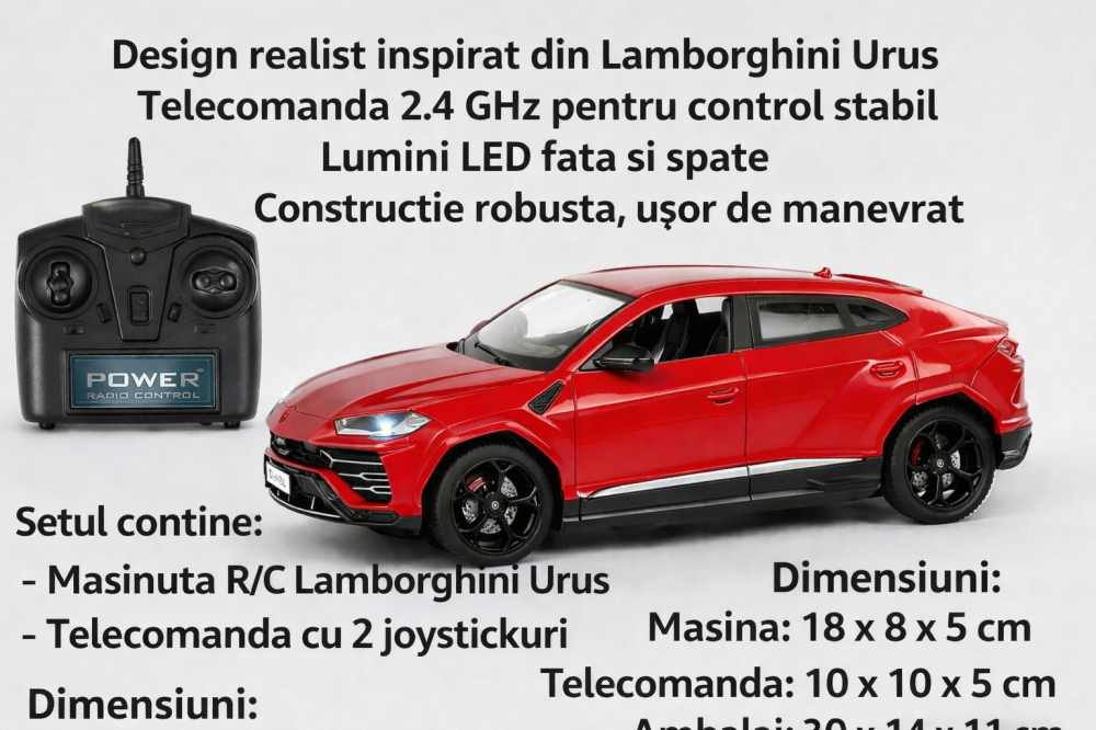 Masina cu Telecomanda R/C 1:24 Lamborghini Urus Rosu 2.4G cu Lumini [6]