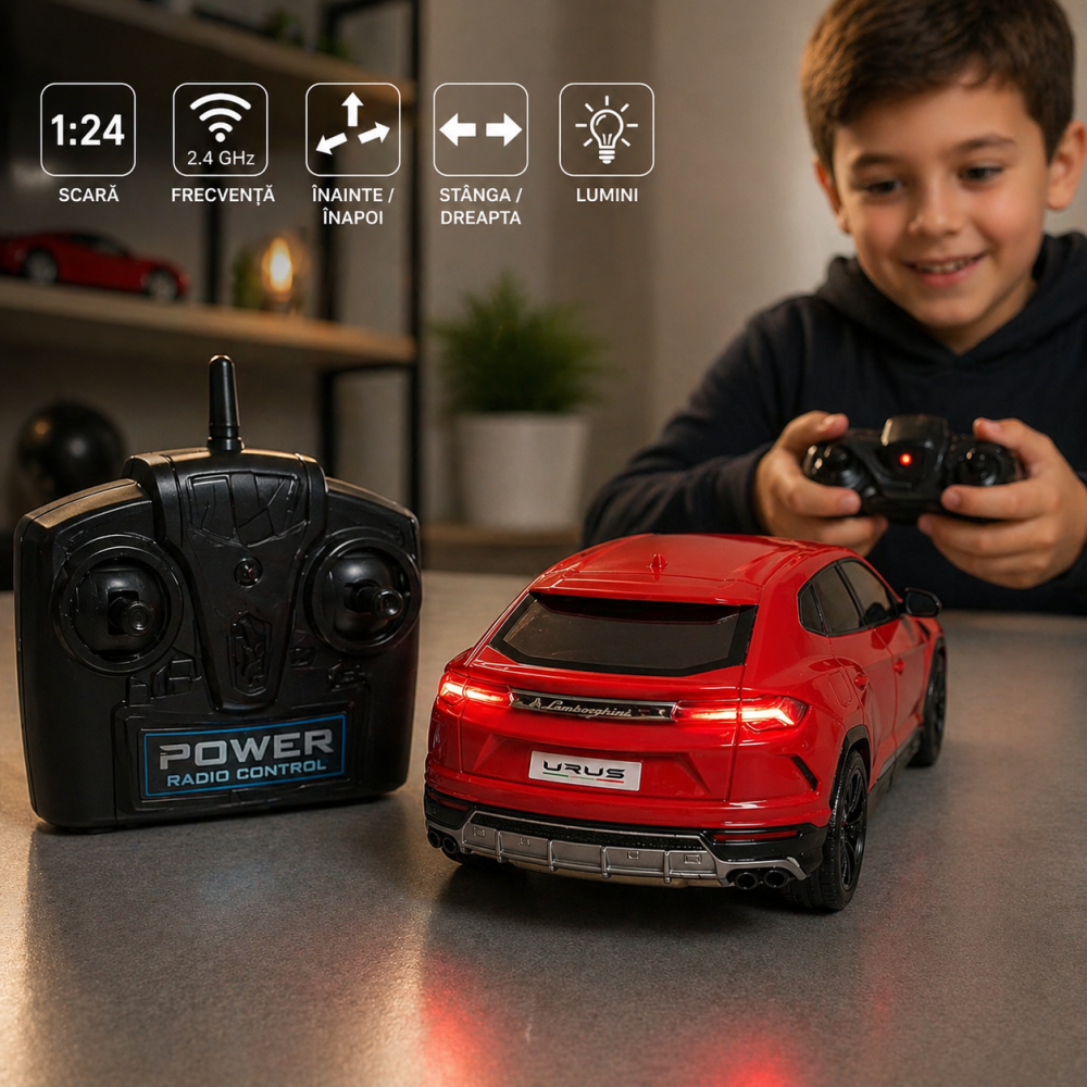 Masina cu Telecomanda R/C 1:24 Lamborghini Urus Rosu 2.4G cu Lumini [5]