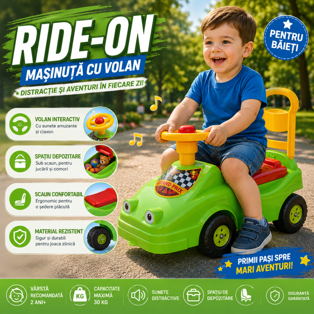 Masina curse copii Baby Taxi Dohany verde cu volan si claxon [2]