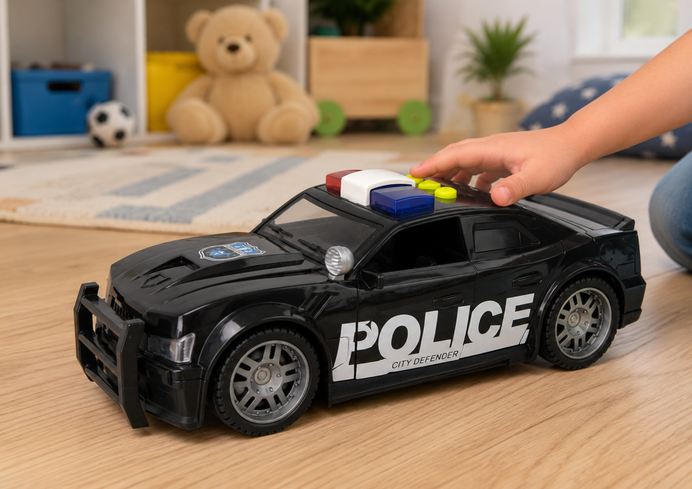 Masina de Politie 1:14 cu Lumini si Sunete, Usi Deschizabile, Propulsie prin Frictiune, Neagra, 3 Ani+ [5]
