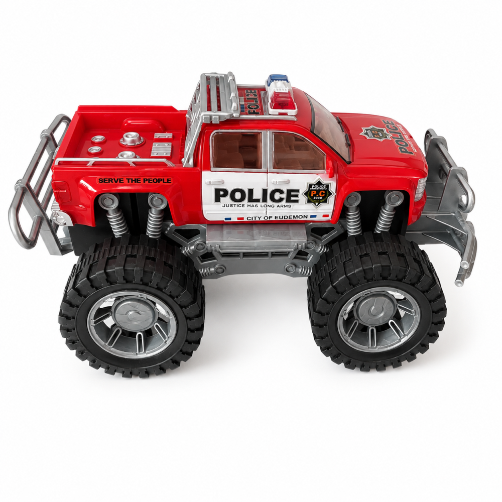 Masina de politie off-road LEAN Toys Pickup cu propulsie, roti mari, Rosu, 31 cm, 3 ani+ [4]