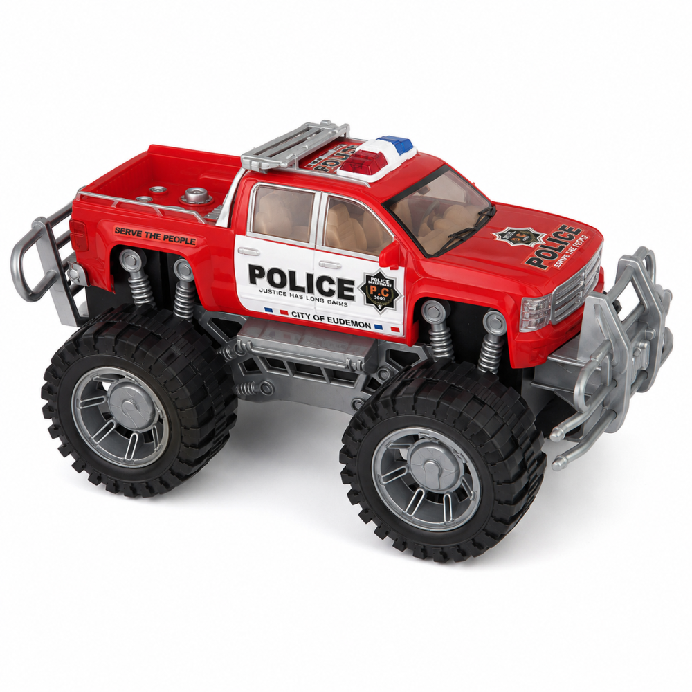 Masina de politie off-road LEAN Toys Pickup cu propulsie, roti mari, Rosu, 31 cm, 3 ani+ [2]