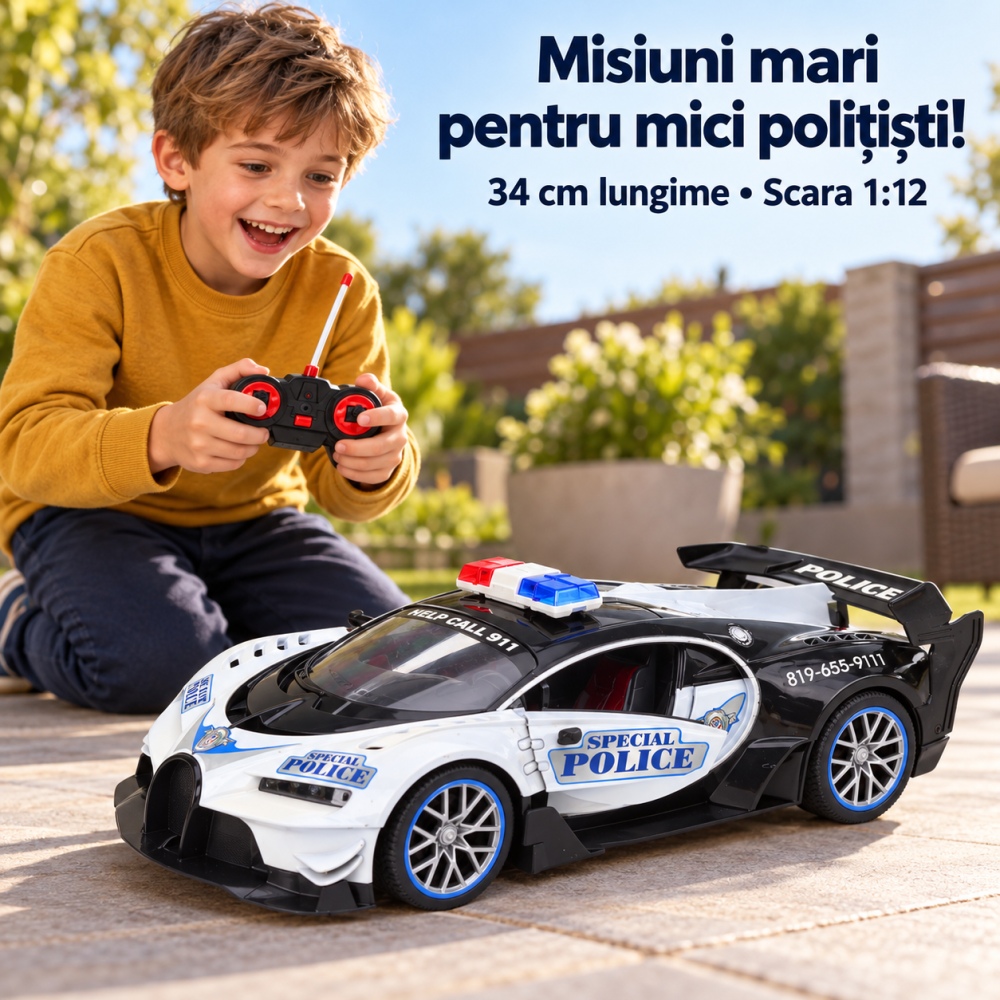 Masina de Politie cu Telecomanda Leantoys, Scara 1:12, Usi Functionale, Alb, 6 ani+ [2]