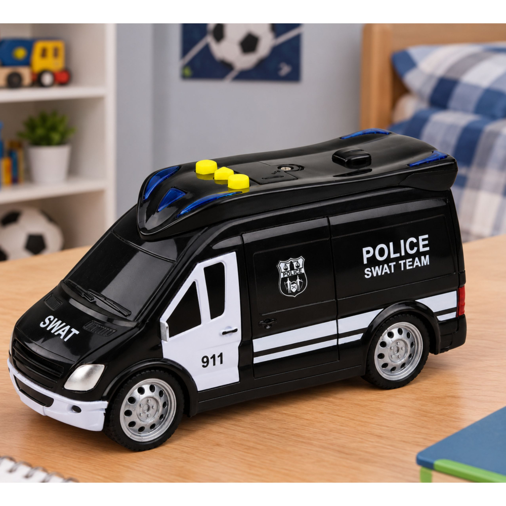 Masina de politie SWAT Van LEAN Toys, cu lumini si sunete, scara 1:32, alb si negru, 3 ani+ [3]