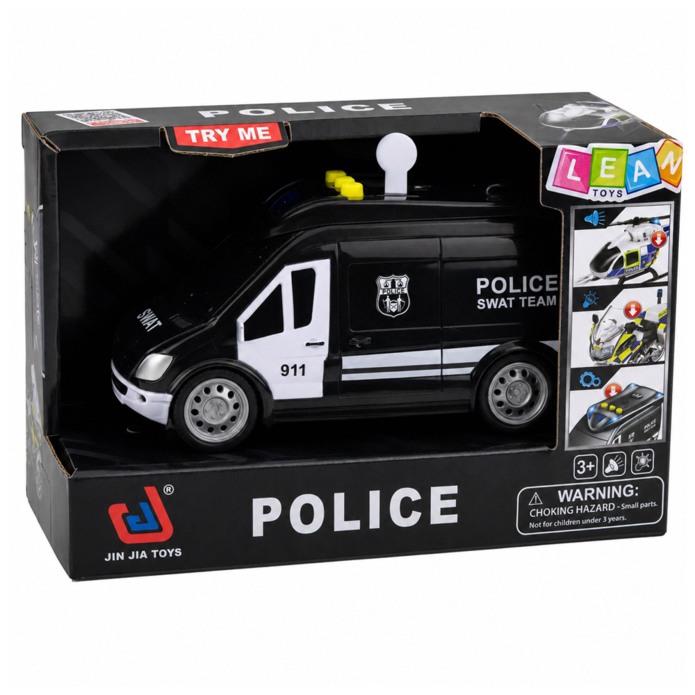 Masina de politie SWAT Van LEAN Toys, cu lumini si sunete, scara 1:32, alb si negru, 3 ani+ [4]