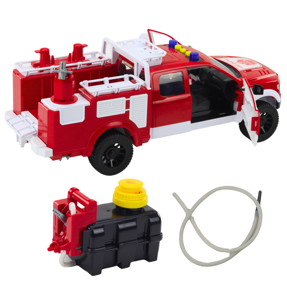 Masina de pompieri de jucarie LEAN Toys, cu jet de apa, lumini si sunete, scara 1:12, alb si rosu, 3 ani+ [3]