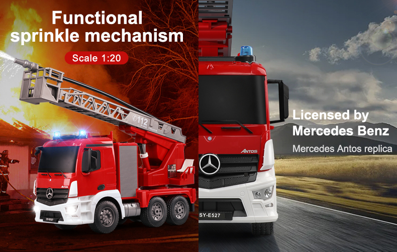 Masina de pompieri RC Mercedes-Benz Antos Double E E527-003, 1:20, telecomanda 2.4 GHz, scara extensibila 660°, tun cu apa, lumini si sunete, 6 ani+ [8]