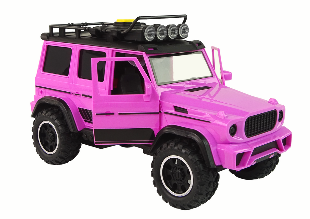 Masina off-road roz 1:14 copii roti mari lumini sunete usi mobile friction drive [3]
