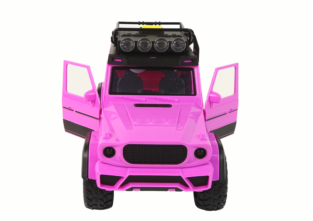 Masina off-road roz 1:14 copii roti mari lumini sunete usi mobile friction drive [2]