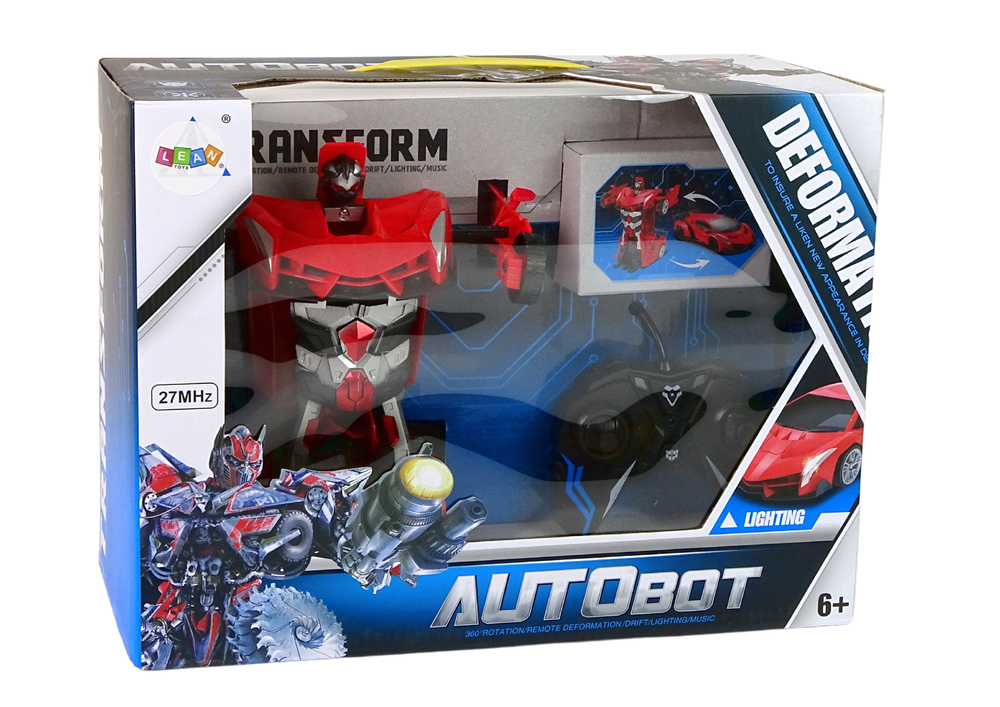 Masina Robot 2 in 1 LEAN Toys cu telecomanda R/C, lumini, sunete, drift, rotire 360°, Rosu, 6 ani+ [6]