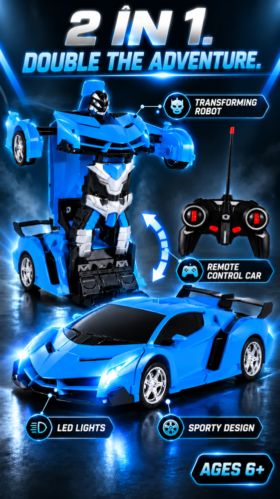 Mașină Transformer cu Telecomandă 2 în 1 – Se Transformă în Robot, Lumini și Sunete [8]
