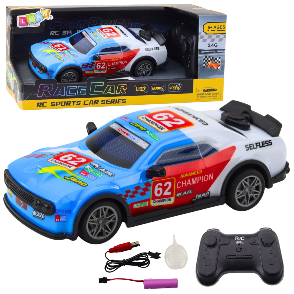Mașină sport cu telecomandă RC, lumini, vapori de apă, albastru, 1:22 [1]