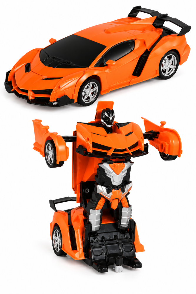 Masina Transformer 2 in 1 cu telecomanda, transformare robot, drift, rotire 360°, lumini LED si sunete, Scara 1:18, portocalie, 6 ani+ [6]