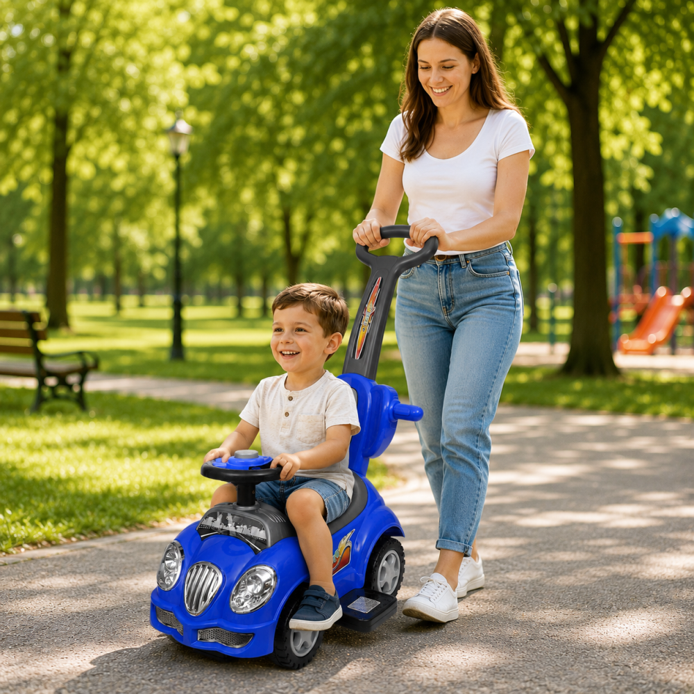 Masinuta copii RIDE-ON 3 in 1 Mega Car cu maner parental, bara protectie si spatiu depozitare, copertina protectie solara, albastru, 18 luni - 5 ani, max. 23 kg [4]