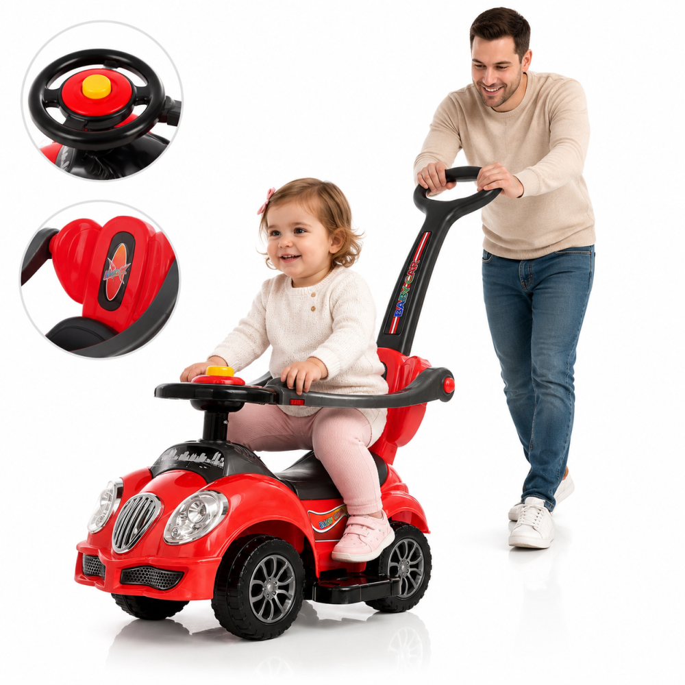 Masinuta RIDE-ON 3 in 1 Mega Car cu maner parental, bara de protectie, copertina solara, rosie, fetite, 18 luni+ [2]
