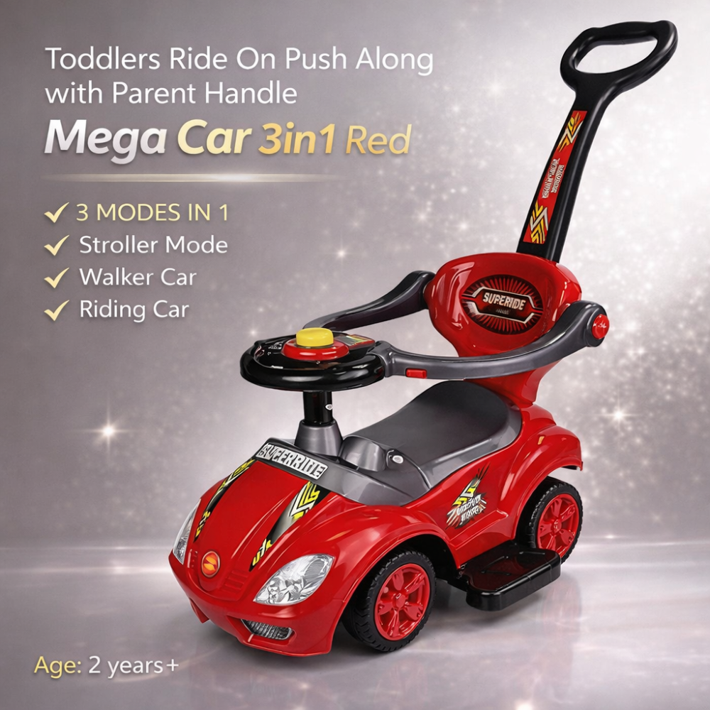 Masinuta cu maner de impingere Mega Car 3in1 ROSU [2]