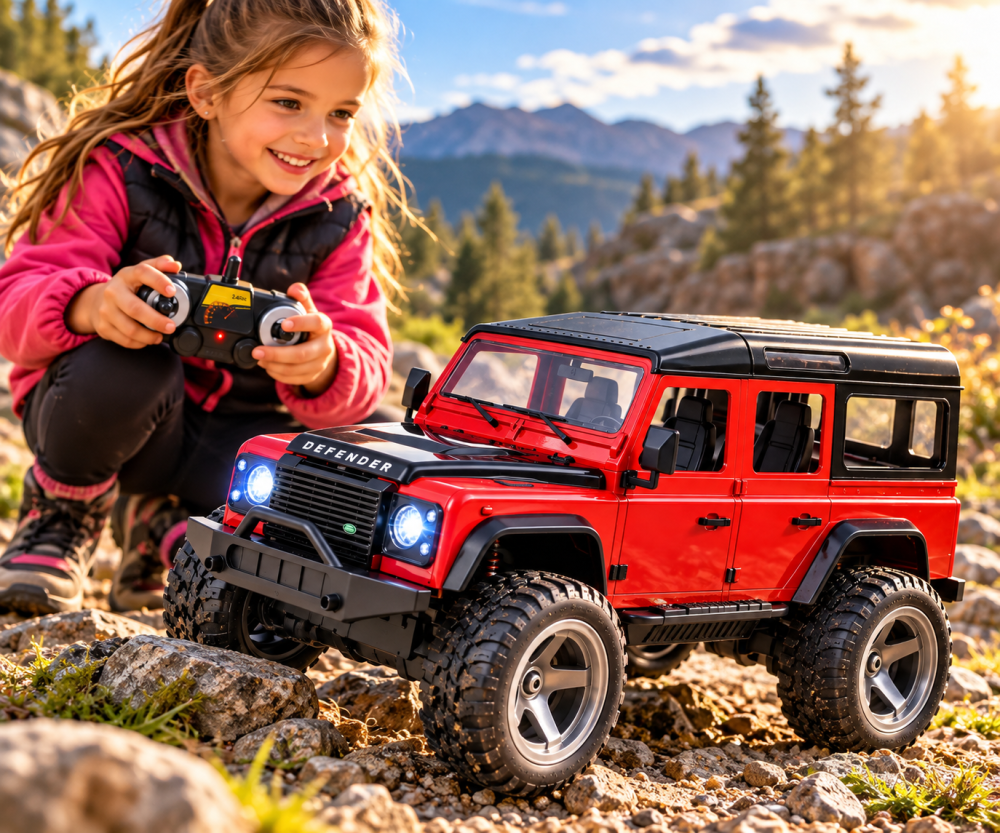 Masinuta cu Telecomanda Land Rover Defender 110, Licenta Oficiala, Scara 1:14, 2.4 GHz, Faruri LED, rosu, 6 Ani+ [2]
