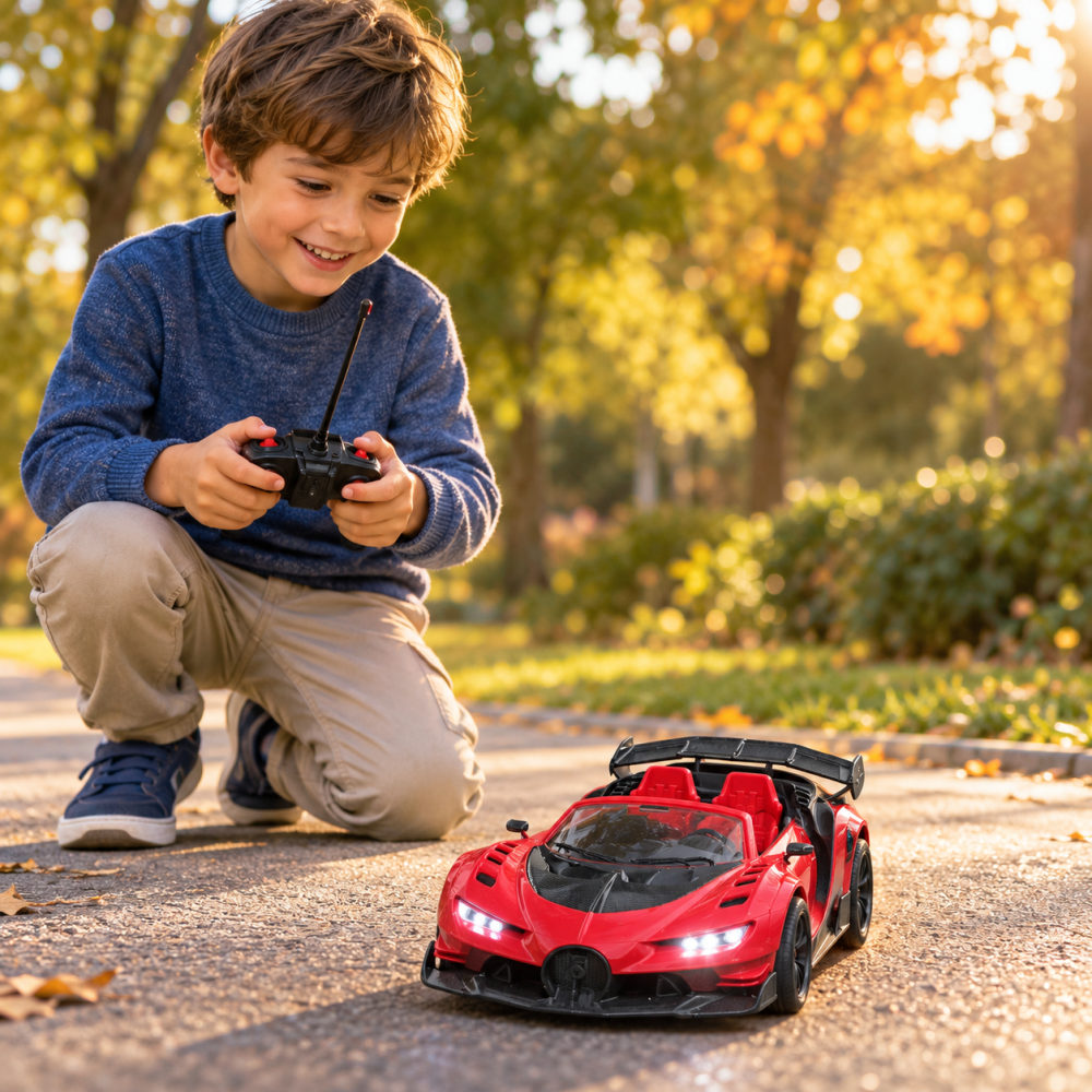 Masinuta cu telecomanda Sports Car RC 1:18, Rosu, Lumini si Roti din Cauciuc, 6 ani+ [2]