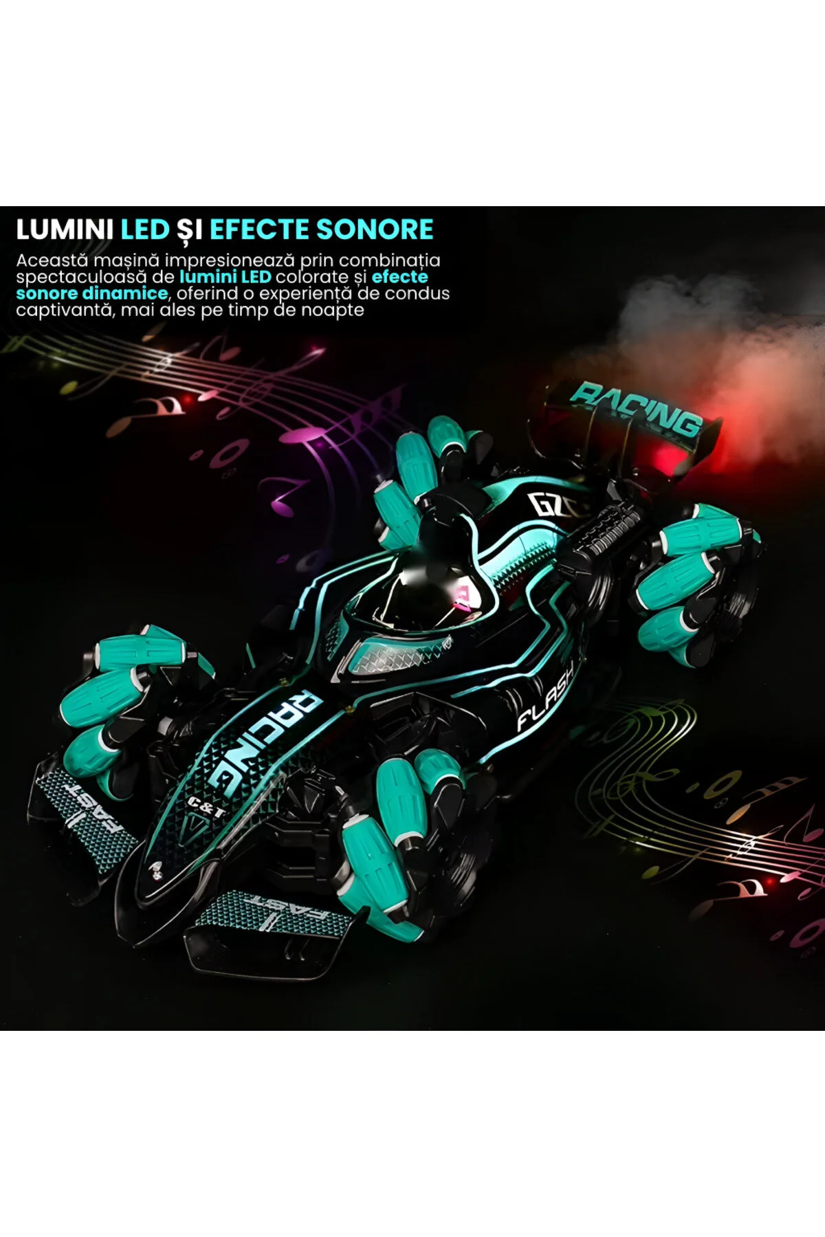 Mașinuță verde cu abur, control ceas & drift – jucărie 6+ Bebelul verde [3]