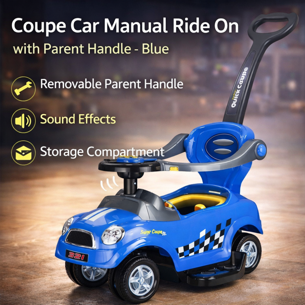 Masinuta ride on manuala cu maner parental albastra sunete compartiment depozitare [2]