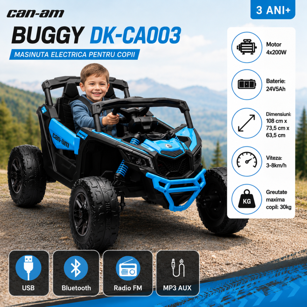 Masinuta Electrica Buggy Baieti Can-am, 24V 4x200W, Bebelul, EVA, Albastru, 3 ani [2]