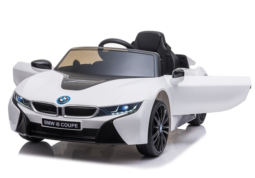 Masinuta electrica copii, cu telecomanda BMW i8 Coupe alb, 12V, lumini LED, muzica si scaun piele [1]