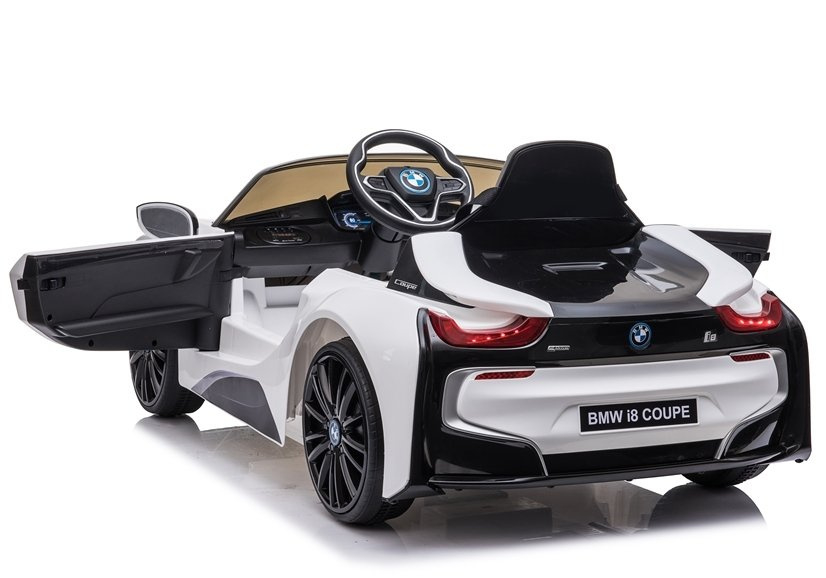 Masinuta electrica copii, cu telecomanda BMW i8 Coupe alb, 12V, lumini LED, muzica si scaun piele [9]