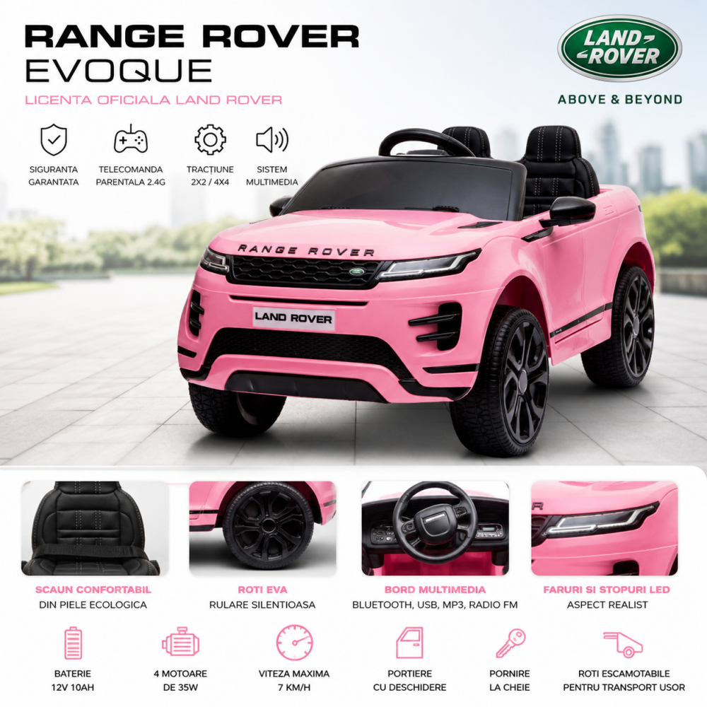 Range Rover Evoque - Masinuta electrica Licentiata roz 4x4 EVA 12V cu telecomanda parentala [6]