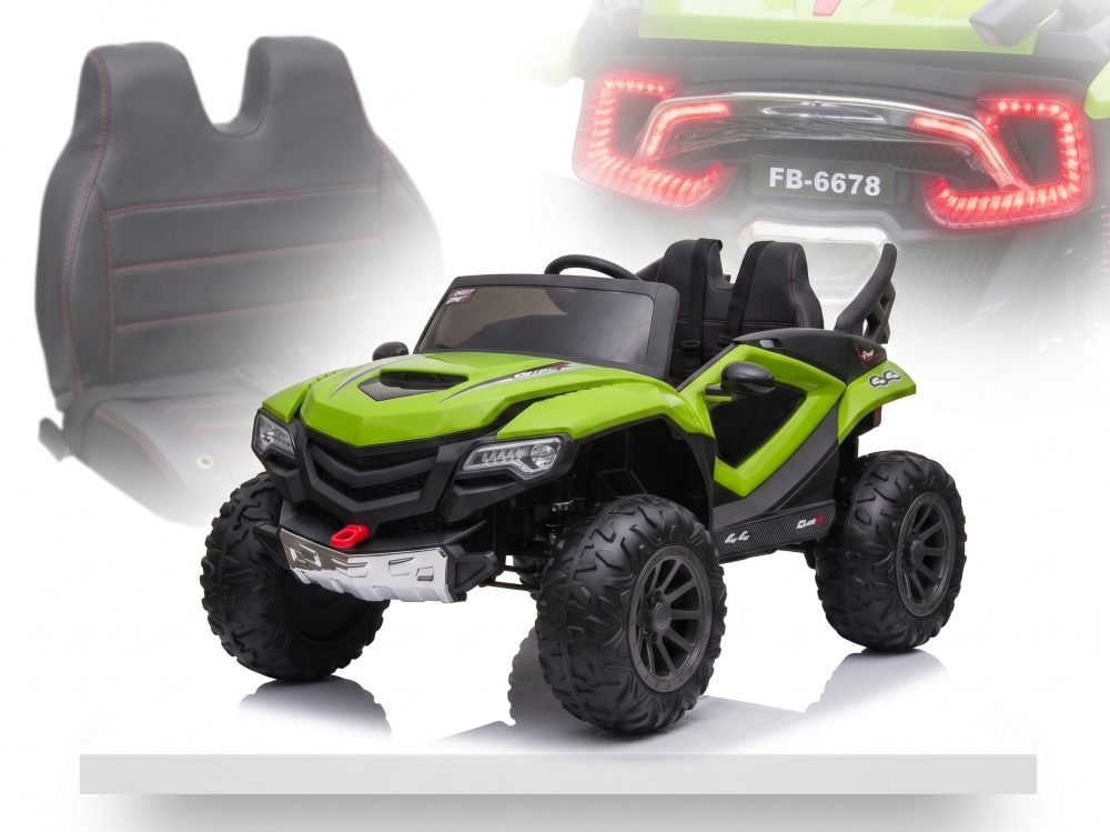 Masinuta electrica FB-6678, de teren, 4x4 cu usi tip aripi pentru copii, 12V 10Ah, 4 motoare 45W, roti EVA, scaun piele ecologica, telecomanda 2.4G, balans, lumini LED, verde, 2 locuri, 3-8 ani [11]