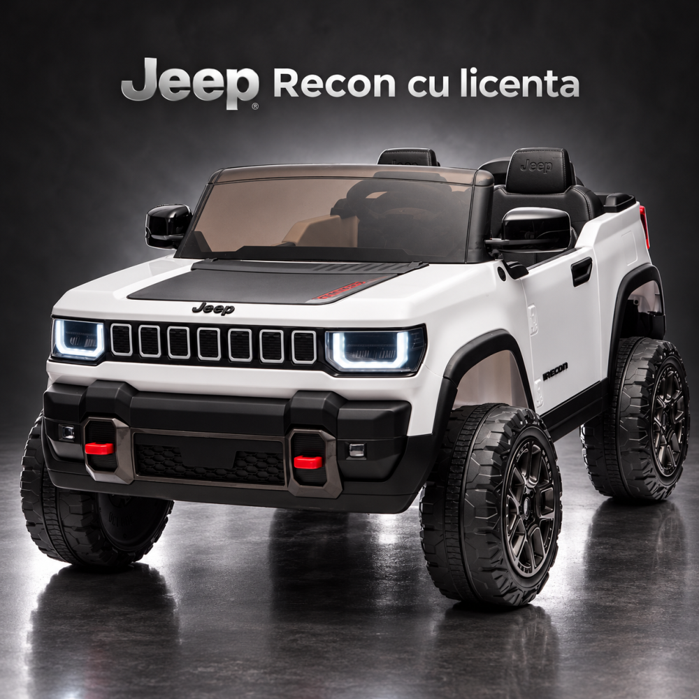Masinuta electrica Jeep Recon cu licenta, 2 locuri, 12V 10Ah, 2 motoare, roti EVA, telecomanda, LED si USB, 3 ani+, alba [8]