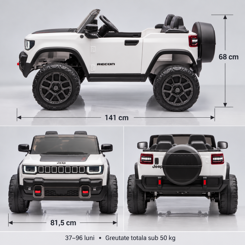 Masinuta electrica Jeep Recon cu licenta, 2 locuri, 12V 10Ah, 2 motoare, roti EVA, telecomanda, LED si USB, 3 ani+, alba [5]