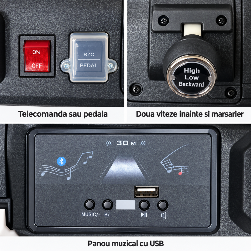 Masinuta electrica Jeep Recon cu licenta, 2 locuri, 12V 10Ah, 2 motoare, roti EVA, telecomanda, LED si USB, 3 ani+, alba [7]