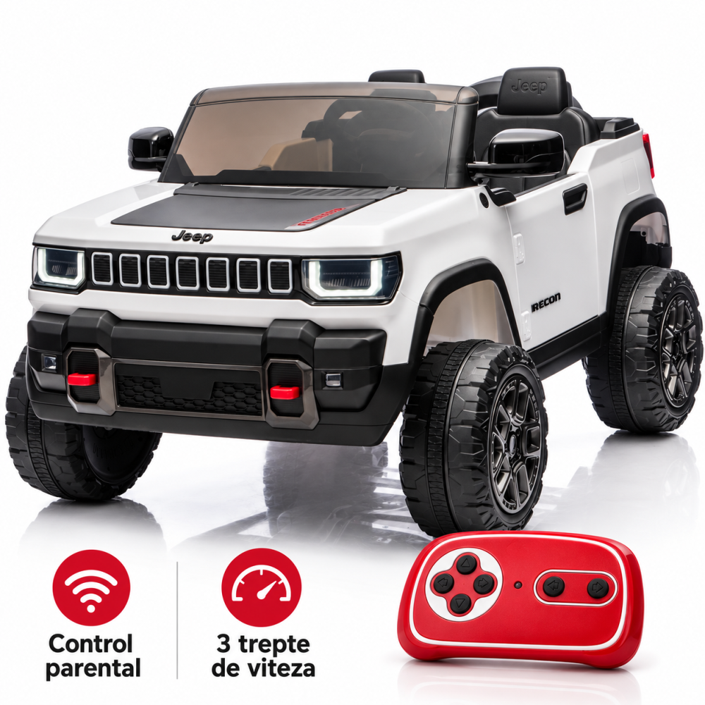 Masinuta electrica Jeep Recon cu licenta, 2 locuri, 12V 10Ah, 2 motoare, roti EVA, telecomanda, LED si USB, 3 ani+, alba [2]
