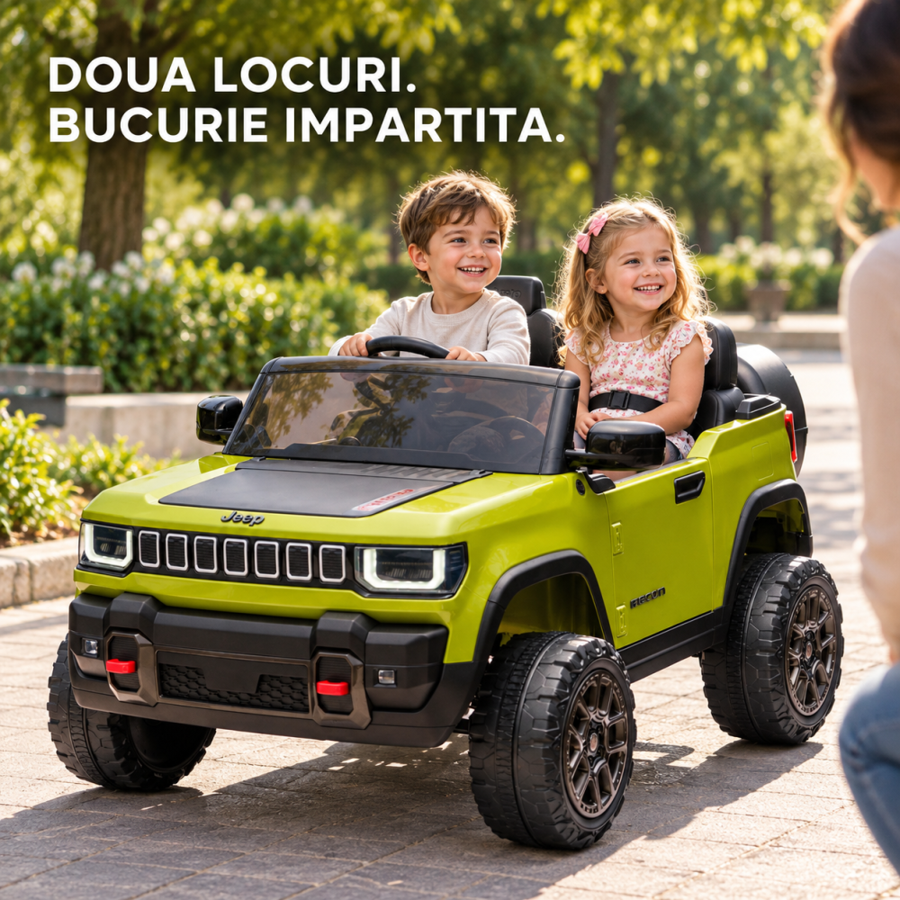 Masinuta electrica Jeep Recon cu licenta, 2 locuri, 12V 10Ah, 2 motoare, roti EVA, telecomanda, LED, USB si Bluetooth, 3 ani+, verde [6]