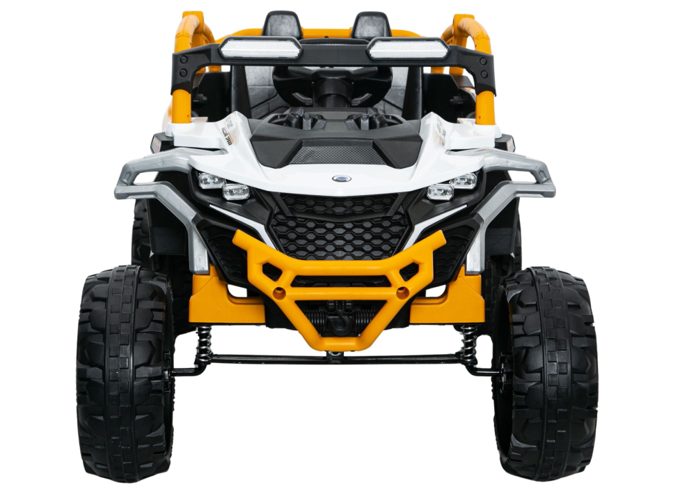 Mașinuță Electrică M3 Alb/Galben, Tracțiune 4x4, Scaun Piele și Roți EVA [3]
