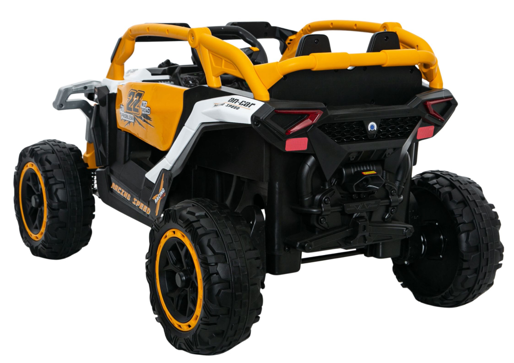 Mașinuță Electrică M3 Alb/Galben, Tracțiune 4x4, Scaun Piele și Roți EVA [5]
