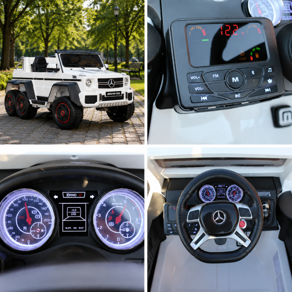 Masinuta electrica Mercedes-Benz G63 AMG 6x6, alb, 1 loc, 6 roti, 6x45W, baterie 12V10Ah, roti EVA, scaun din piele ecologica, telecomanda 2.4G, licenta oficiala [2]