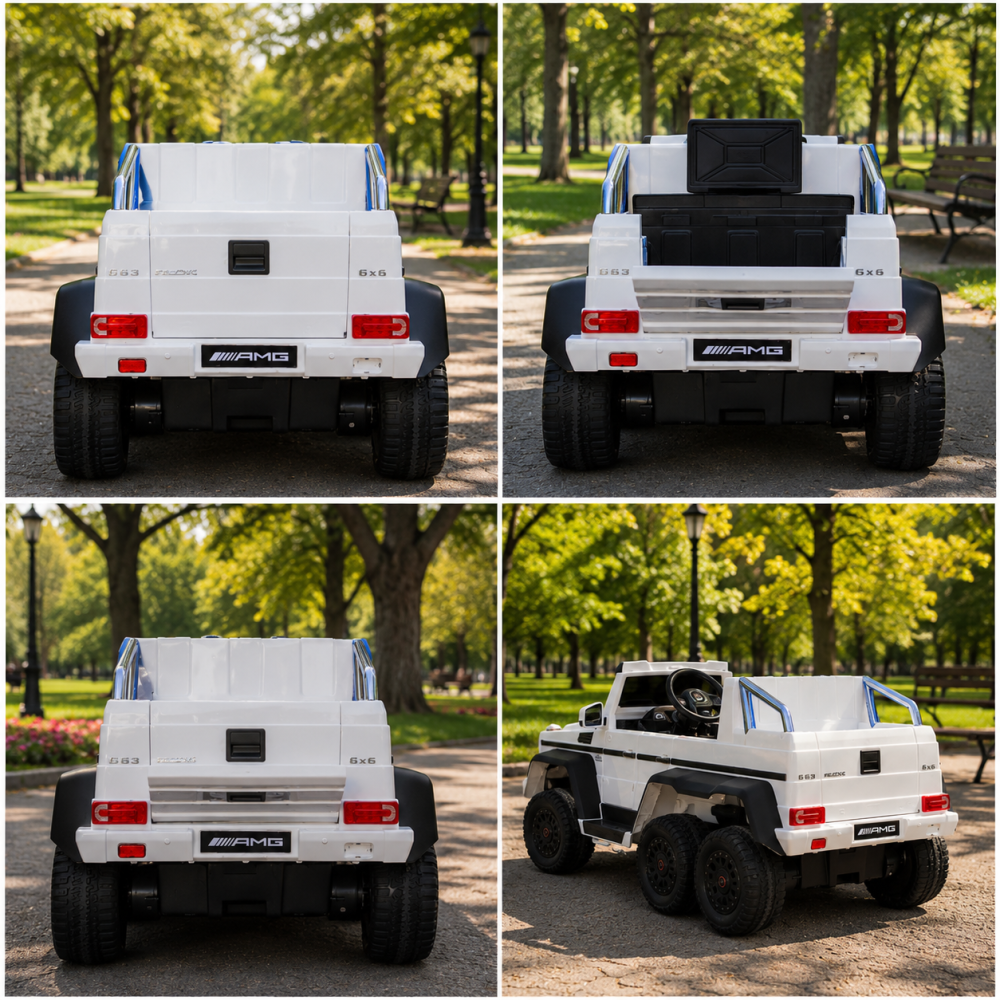 Masinuta electrica Mercedes-Benz G63 AMG 6x6, alb, 1 loc, 6 roti, 6x45W, baterie 12V10Ah, roti EVA, scaun din piele ecologica, telecomanda 2.4G, licenta oficiala [4]