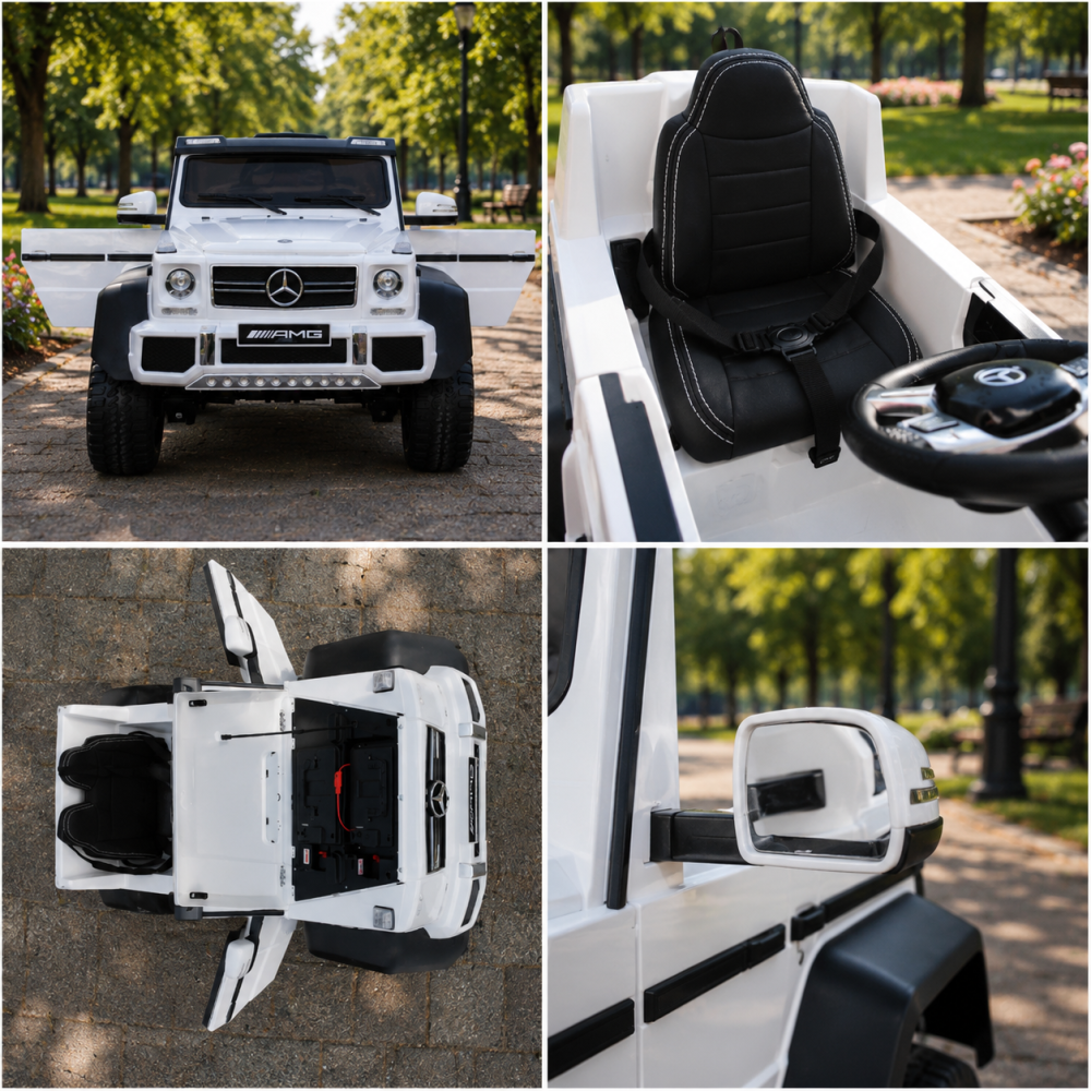 Masinuta electrica Mercedes-Benz G63 AMG 6x6, alb, 1 loc, 6 roti, 6x45W, baterie 12V10Ah, roti EVA, scaun din piele ecologica, telecomanda 2.4G, licenta oficiala [3]