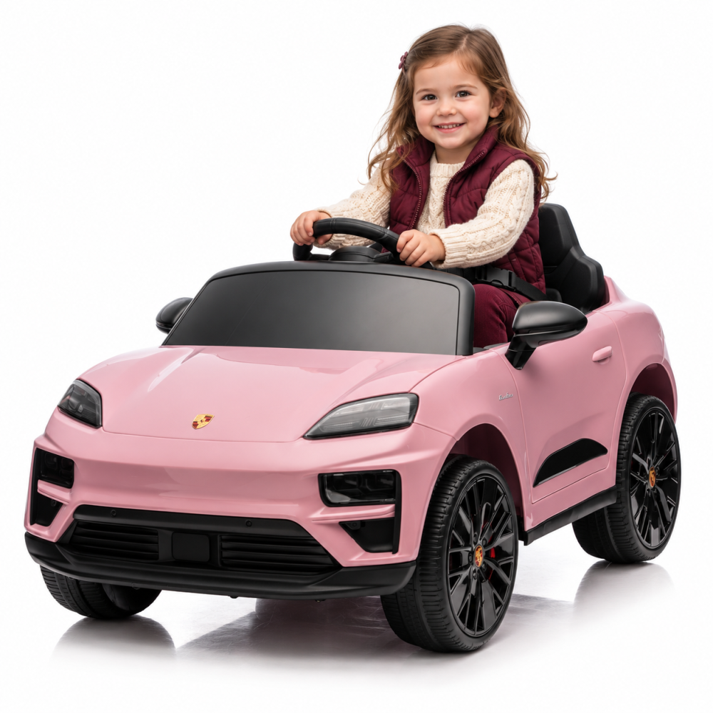 Masinuta electrica Porsche Macan Turbo, cu LICENTA, 12V 7Ah, 2x35W, roti EVA, scaun din piele ecologica, telecomanda si MP3, roz, 3 ani+ [2]