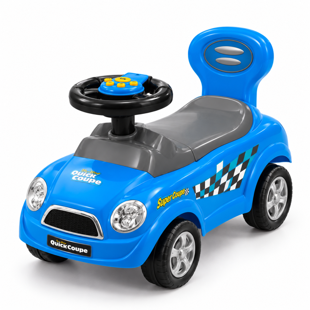 Masinuta fara pedale 3 in 1 QUICK COUPE, cu maner parental, bare de protectie, suporturi pentru picioare si sunete, 18 luni+, albastra [3]